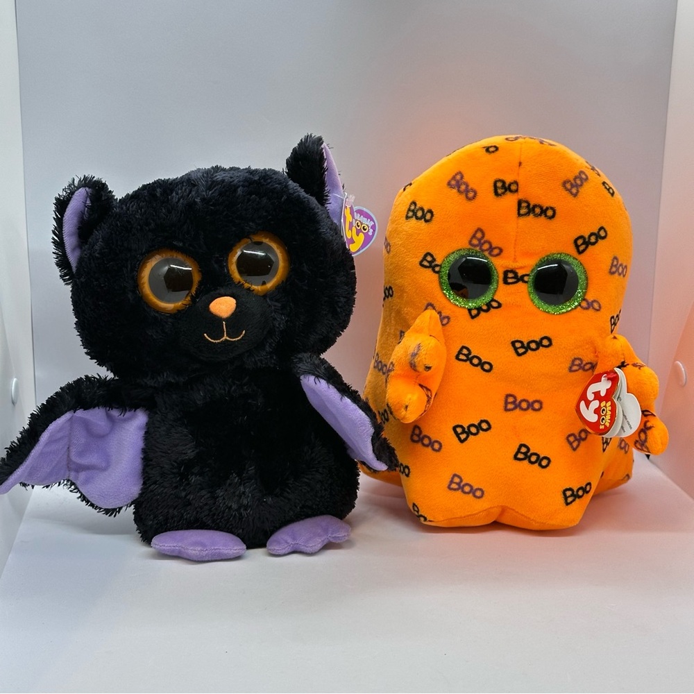 TY Beanie Boos Halloween Lot Of 2 GHOULIE the Ghost & Swoops the Bat 9" Plushies